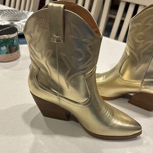 Soda Gold Heeled Boots with Western Flair